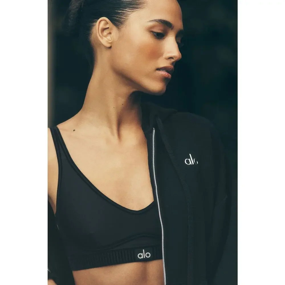Alo Yoga Airlift Line Up Bra Black Medium Support Athletic Yoga Sports Bra‎